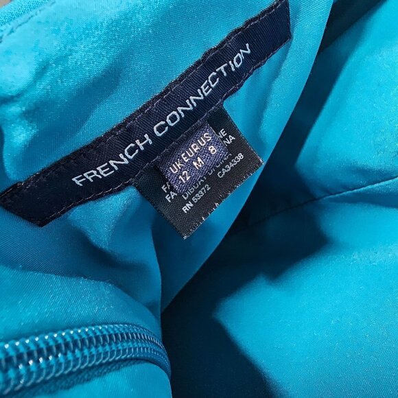 French Connection Whisper Ruth Ruffle Halter Neck Dress Mosaic BLue Women Size 8 - Picture 7 of 13